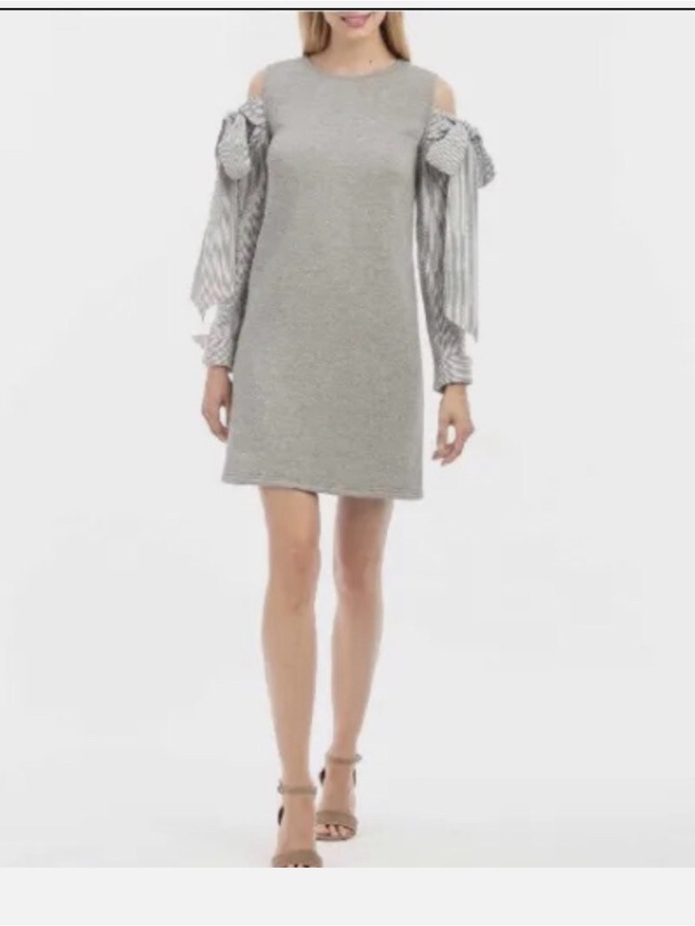 Nicole Miller Light Gray Cold-Shoulder Shift Dress with Bow Sleeves